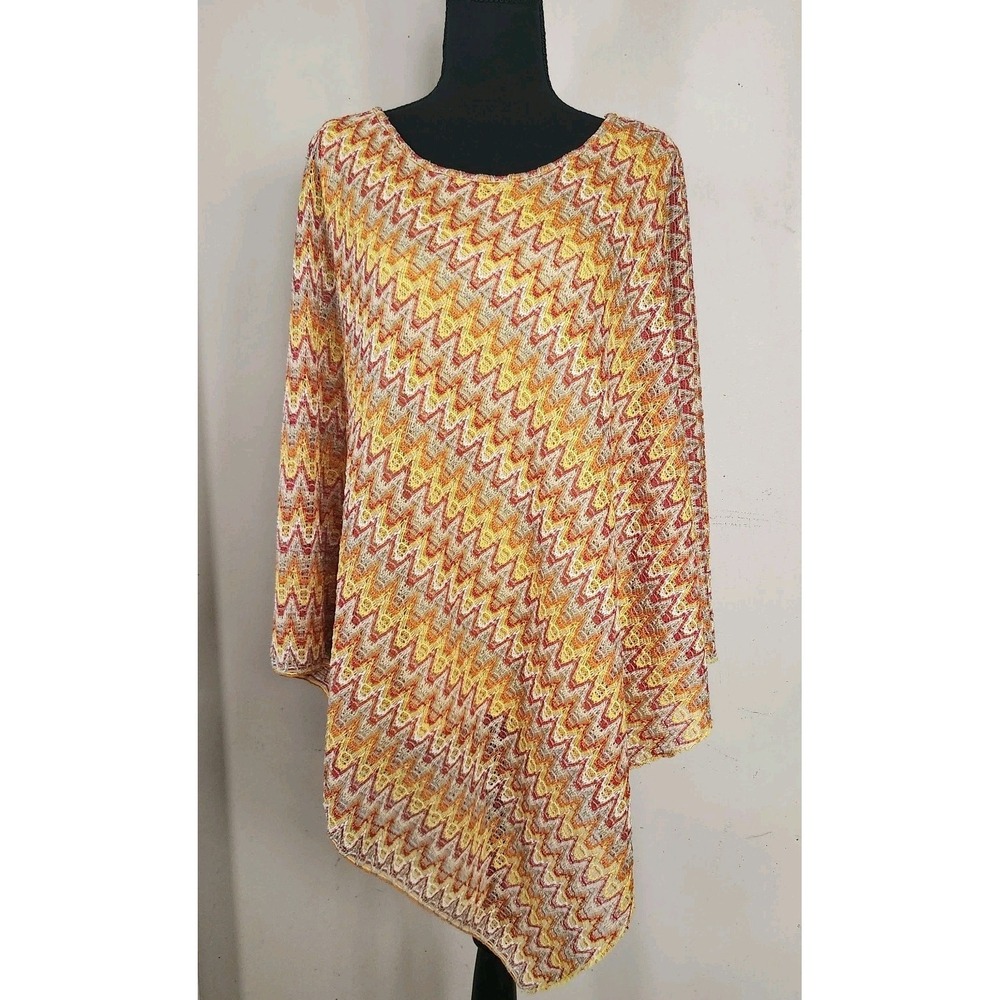 Joan Vass Womens XL Poncho Tank Vibrant Knit Zig Zag Top Flowy Summer Cruise